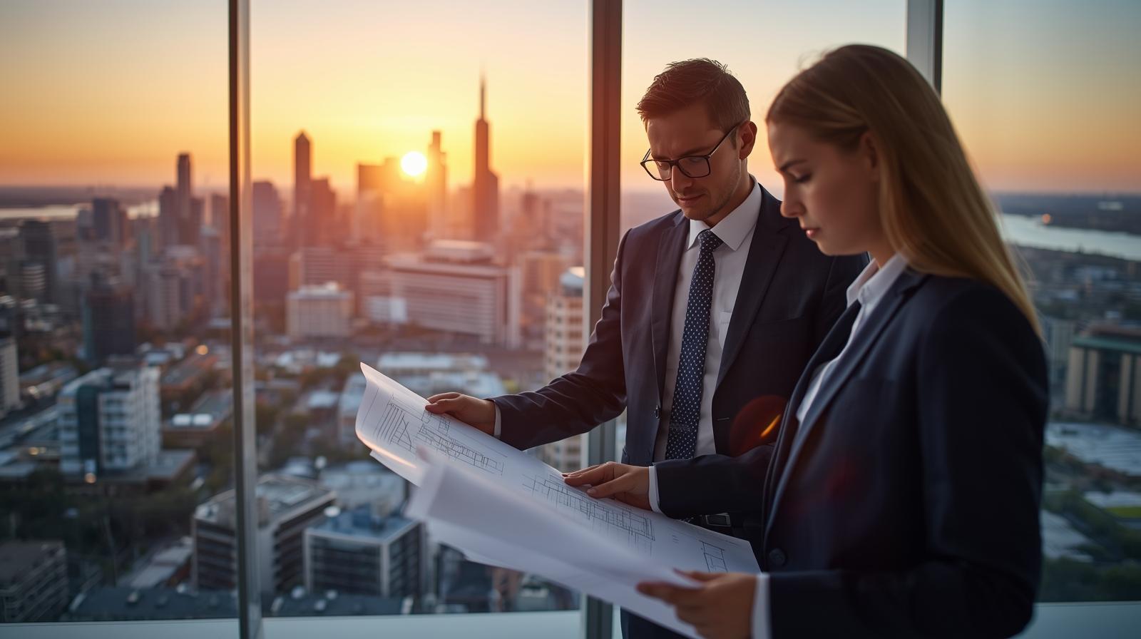 A property investor looking over architectural plans of a new property development in Perth,