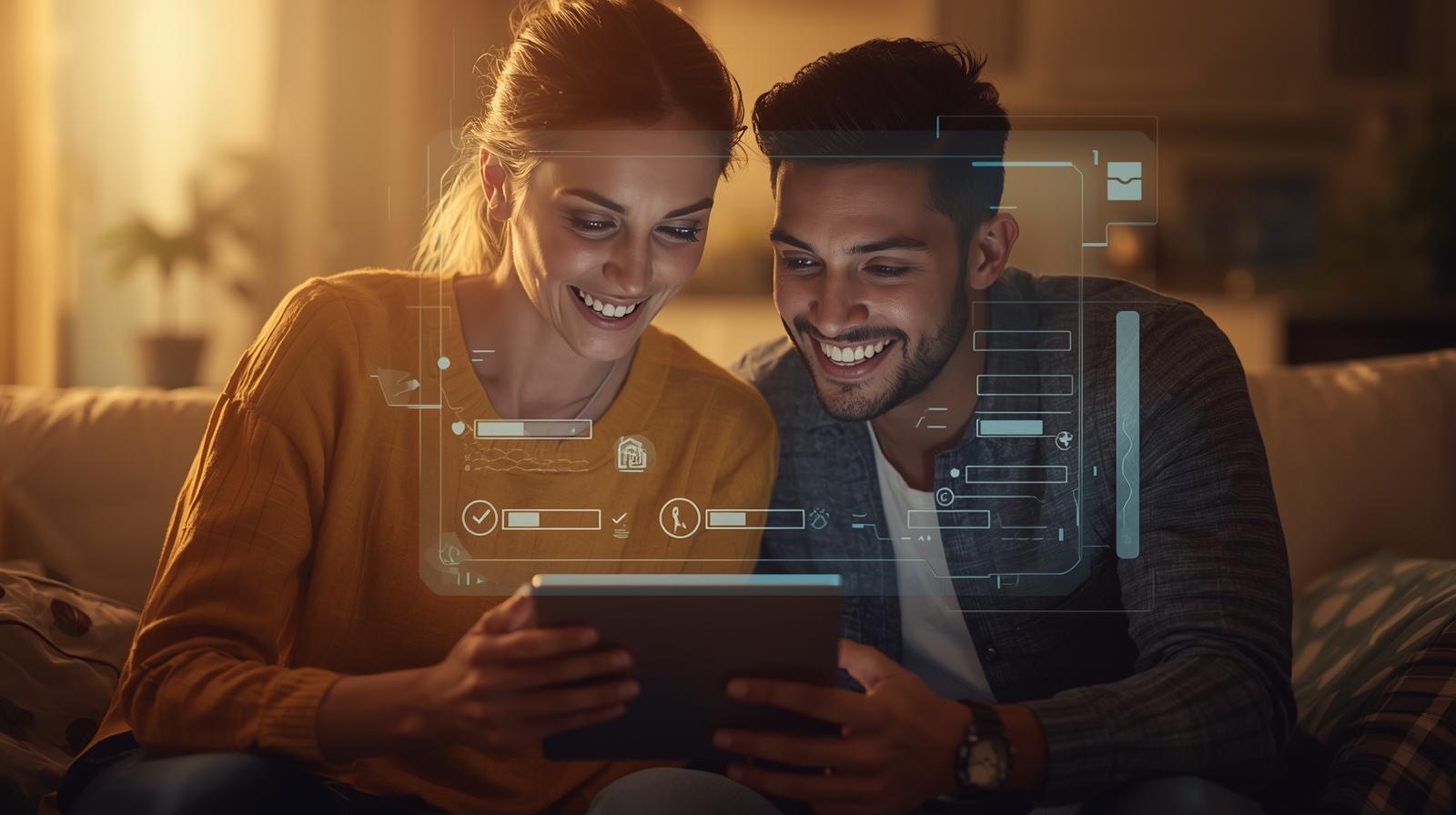Young couple using a tablet to apply for a mortgage